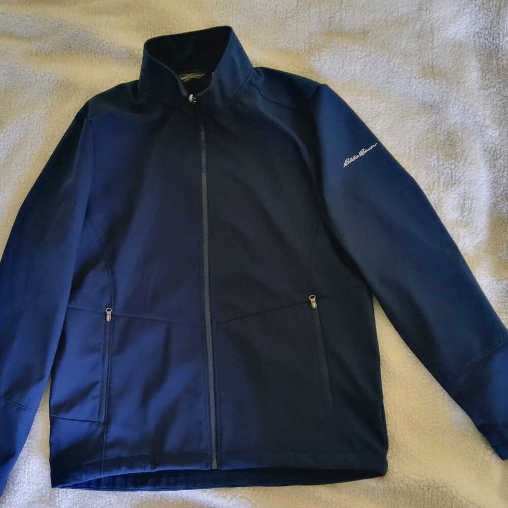 Eddie Bauer Soft Shell Jacket Size Fleece Lined Navy Blue Full Zip Medium EUC - Picture 4 of 5